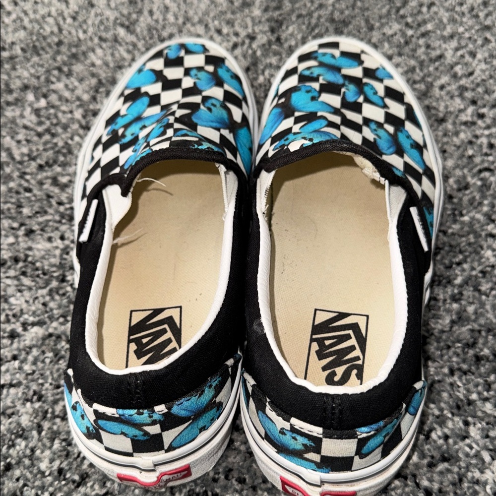 Vans Blue Butterfly Checker Slip-On Shoes - Picture 8 of 8